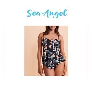 🆕Sea Angel Birds Of Paradise Print Peplum Tankini S🆕